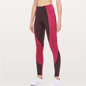 Lululemon Wake & Train leggings Black Satin Star Ruby size 4 two tone purple